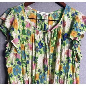 Rose + Olive Floral Sleeveless Smocked Waist Size‎ M Cottagecore Top Tie Closure